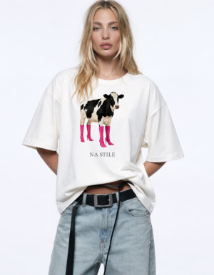 Футболка с принтом "Корова", молочный